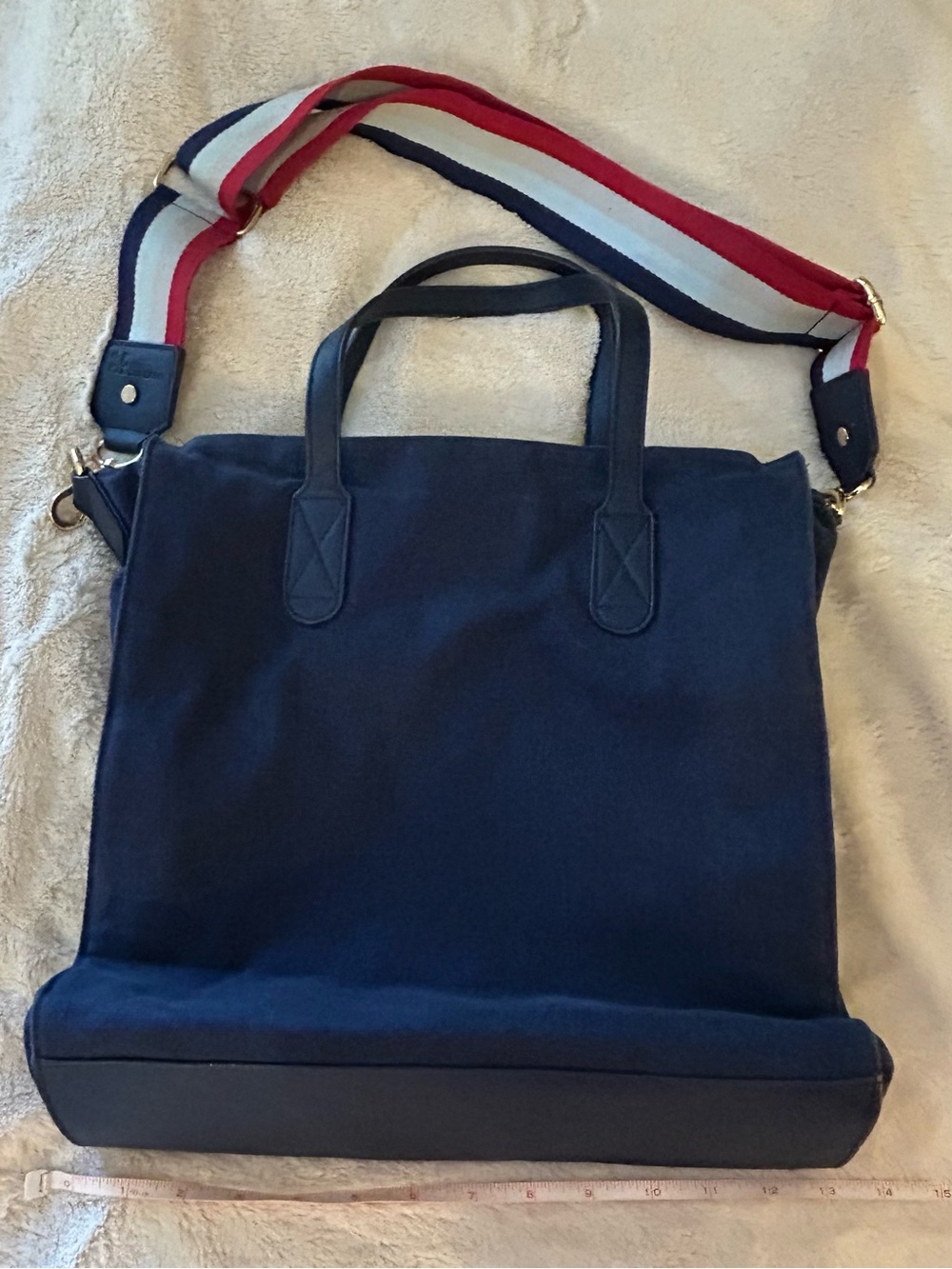 Erin Condren Navy Canvas Tote with Red-Rink-White-Blue Stripe Strap